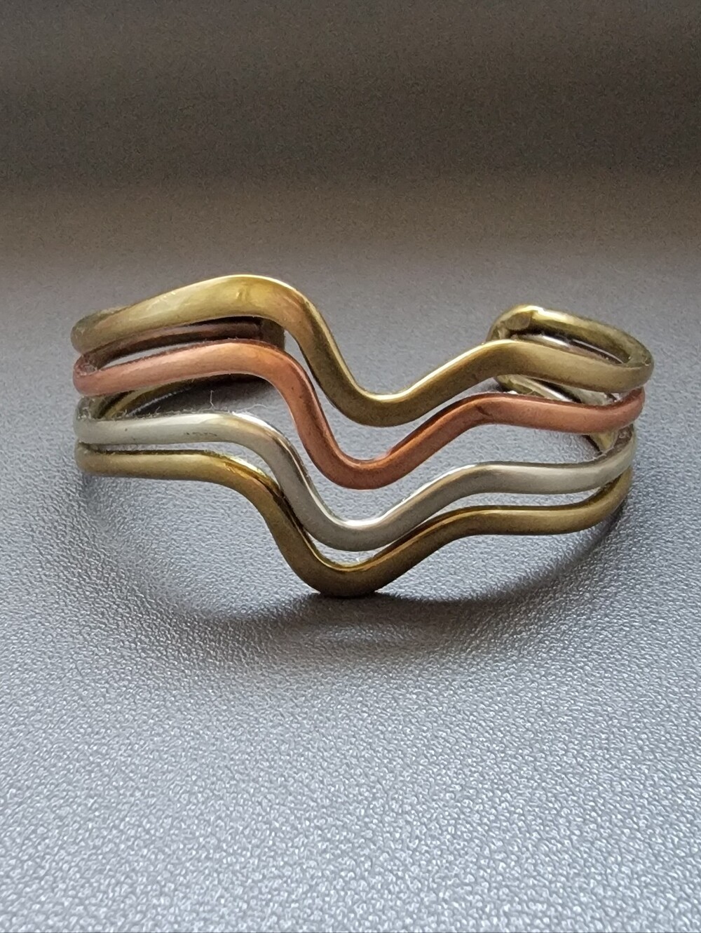 Vintage Tricolor Wave Cuff Bracelet/  Open Cuff Modernist